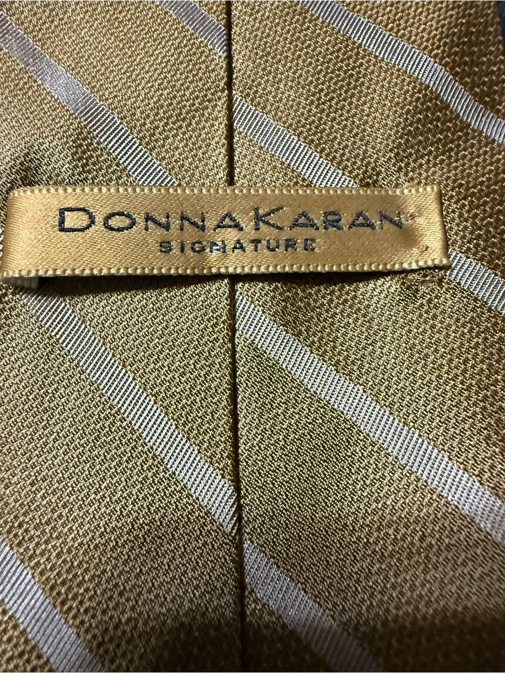 Donna Karan Mustard Gold Striped Silk Tie